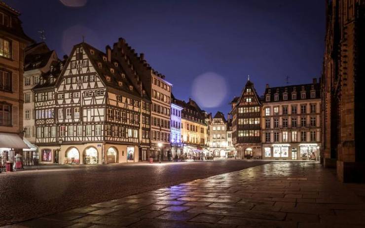 Ночной Страсбург - соборная площадь