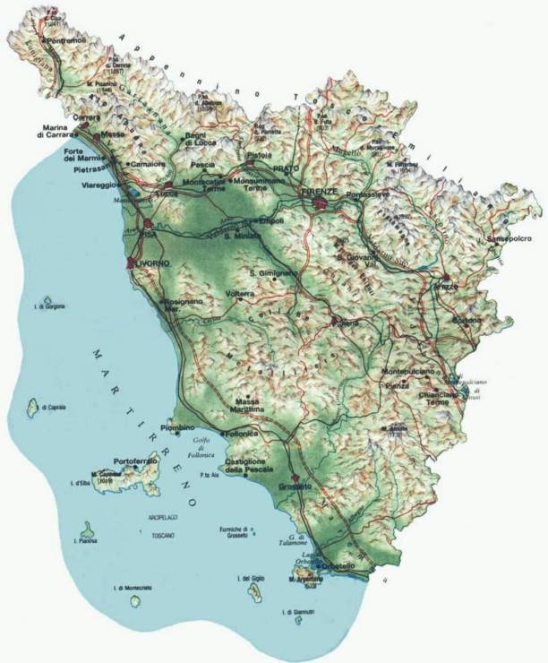 Физическая карта Тосканы