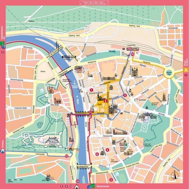 Достопримечательности Вюрцбурга на карте